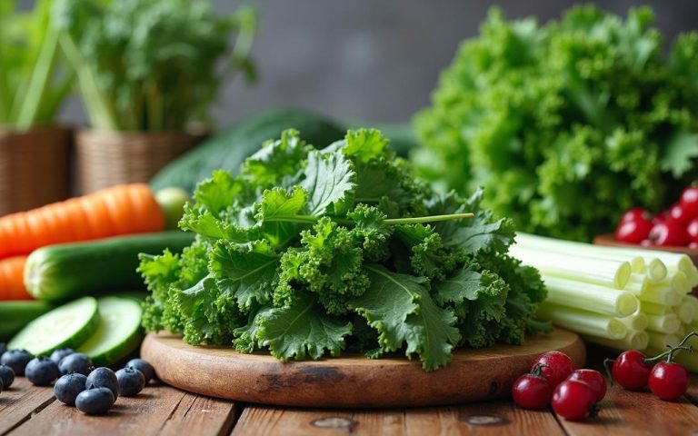 Composition de légumes verts et fruits antioxydants pour la santé des reins.