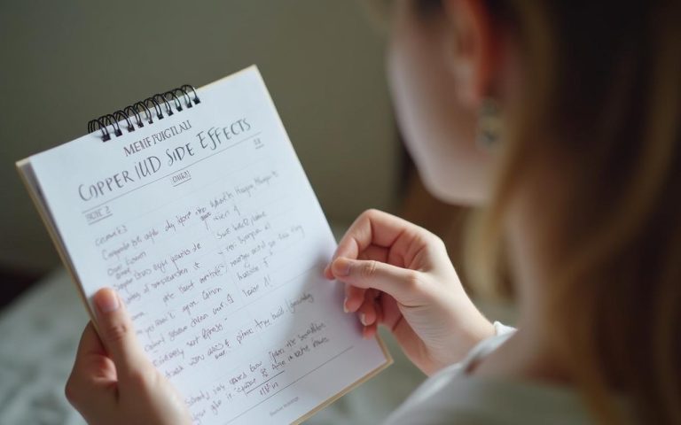 Femme examinant un calendrier menstruel pour les effets du stérilet cuivre
