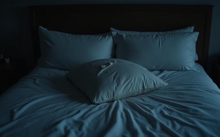 Chambre sombre avec draps humides, illustrant la transpiration nocturne.
