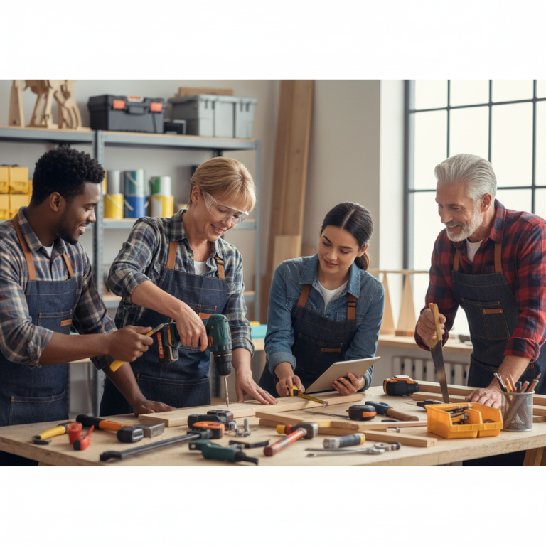 Illustration réaliste sur Apprendre le bricolage : des cours accessibles pour tous les niveaux