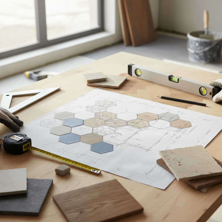 Illustration réaliste sur Calepinage : réussir la pose de carrelage, parquet et pierre