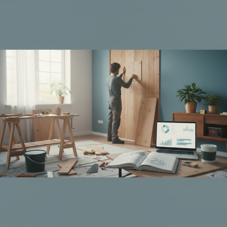 Illustration réaliste sur Rénovation et travaux maison : guides concrets pour un habitat durable