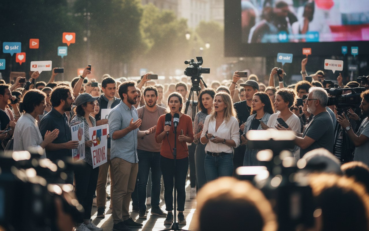 Scène de débat public illustrant la transformation d'une polémique en scandale.
