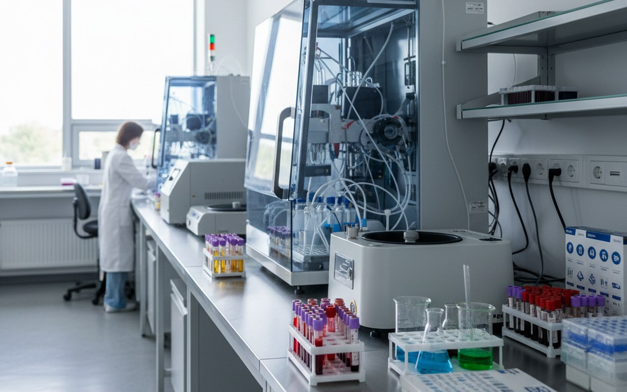 Laboratoire médical avec échantillons de sang pour tests de Gamma GT.